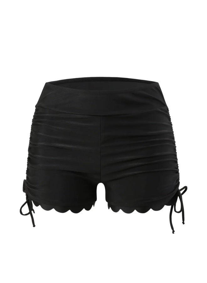 2024 سروال سباحة نسائي سبليت بوكسر سريع الجفاف برباط من الدانتيل شورت لركوب الأمواج سراويل سباحة سفلية للشاطئ - اللون: أسود - - Image 2